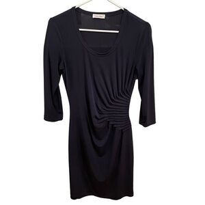 Calvin Klein Dress Womens Side Pleated Sheath Navy 3/4 Sleeve Work Church Outfit